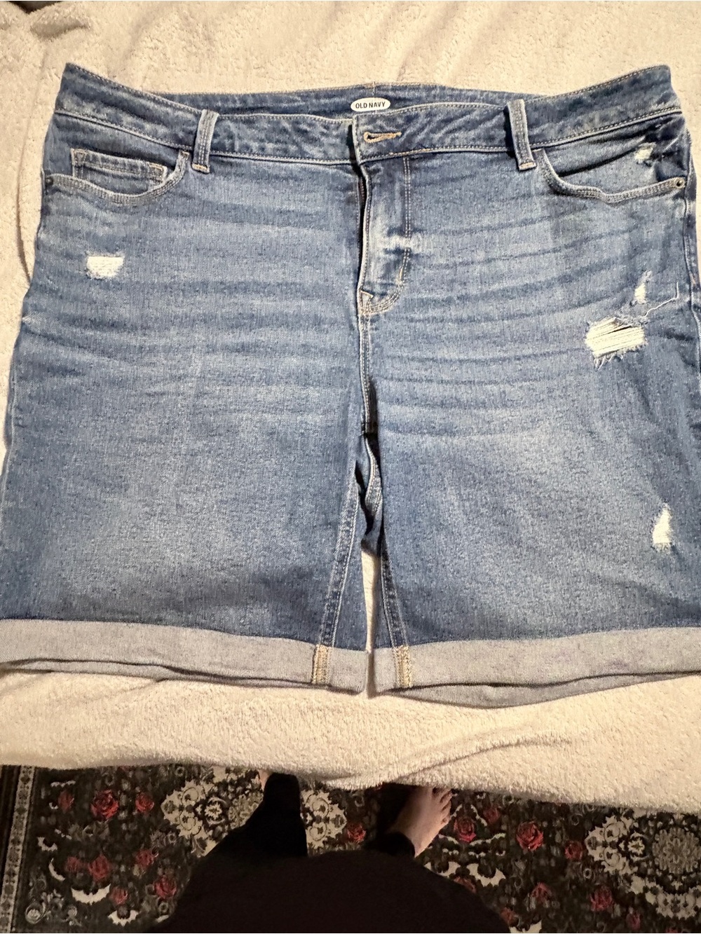 Old Navy Light Blue Distressed Roll-Hem Bermuda Shorts